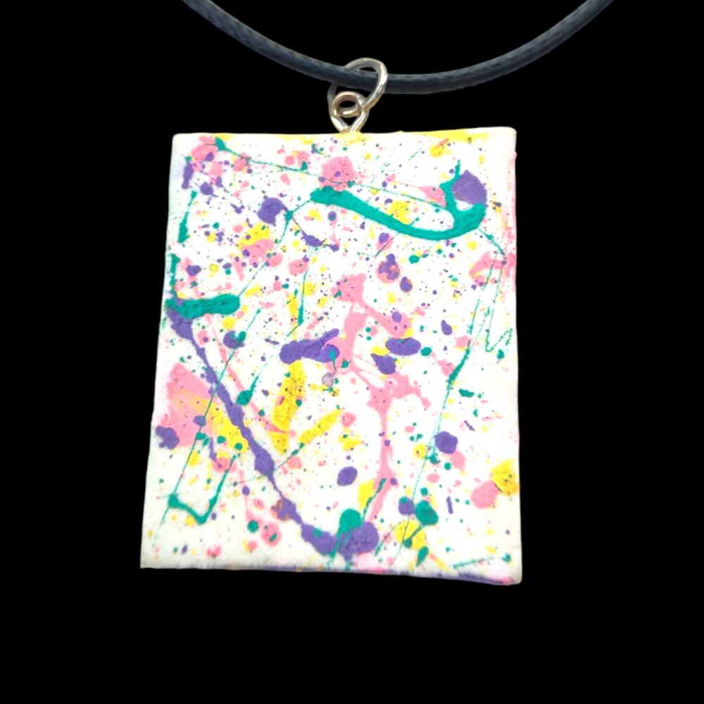 1980s pastel splatter paint upcycled pendant necklace